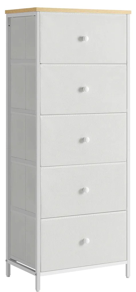 Cómoda com 5 gavetas em tecido estreito 29,8 x 45 x 112,3 cm camel amarelo-creme branco