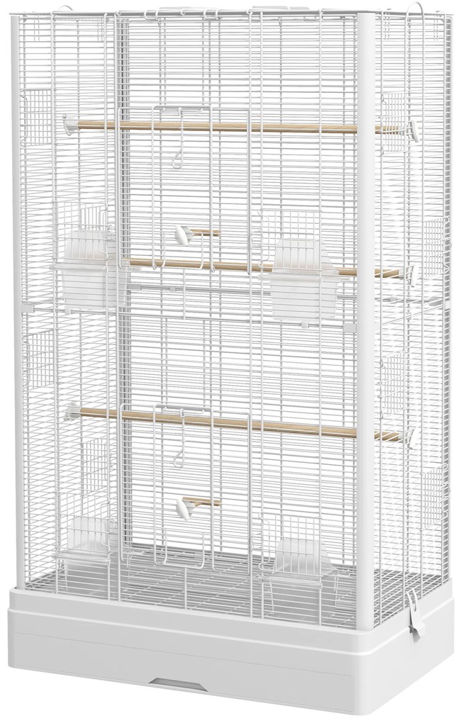 Gaiola para Pássaros 61x36,5x98 cm com Portas Poleiros Bandeja Removível e Alças para Canários Periquitos Branco
