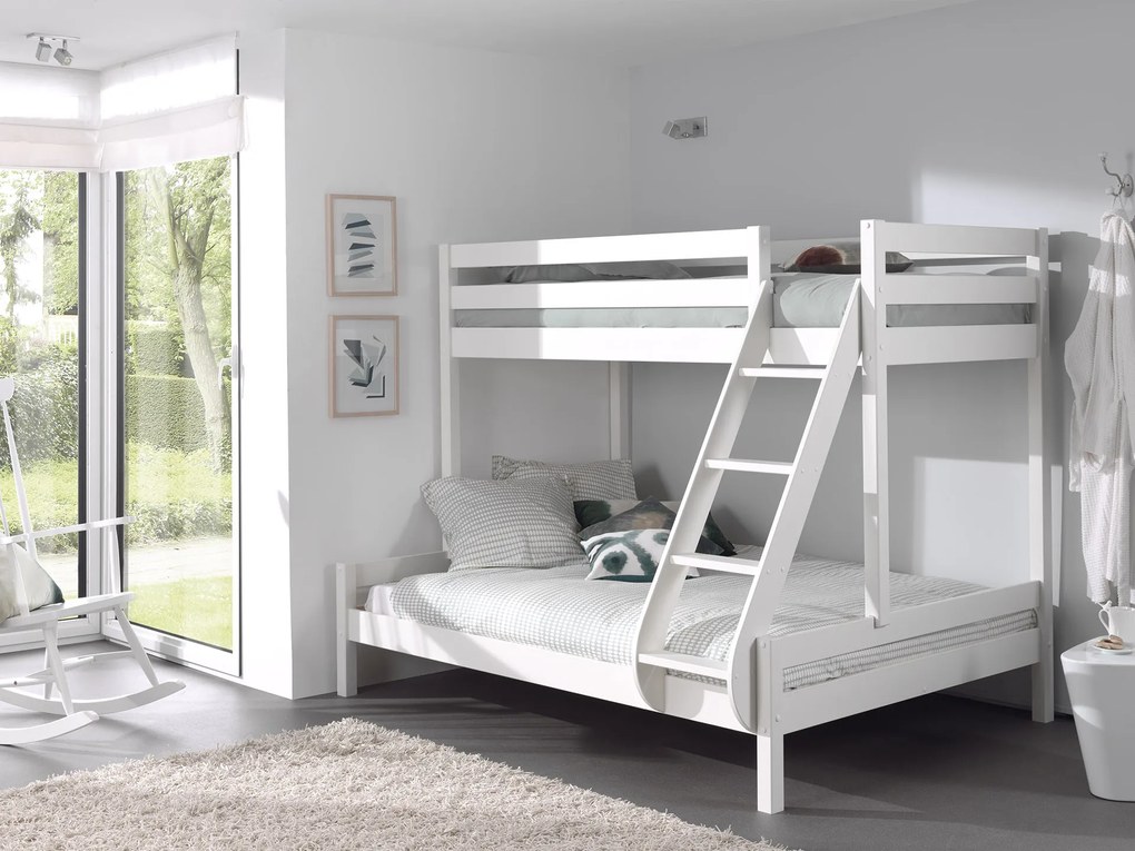Beliche com Cama Casal PINO (90 x 200 Cm) + (140 x 200 cm) + estrado Branco