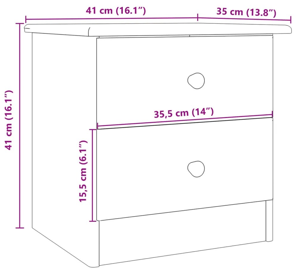 Mesa de cabeceira ALTA 43x35x40,5 cm pinho maciço branco