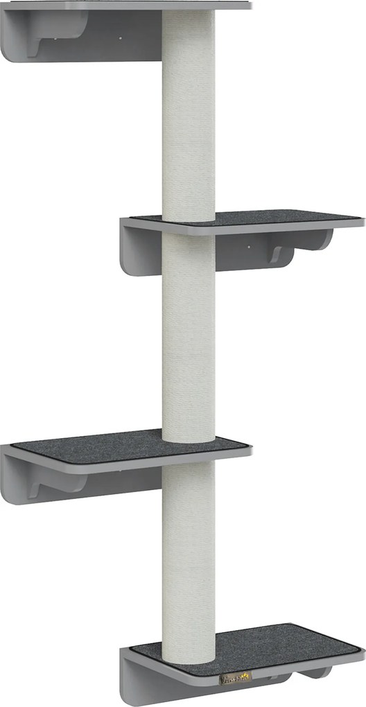 PawHut Arranhador 137 cm de altura, árvore para gatos montada na parede de 4 andares com 4 plataformas, 3 postes de arranhar, arranhador para gatos com menos de 5 kg para escalar, arranhar e brincar | Aosom Portugal