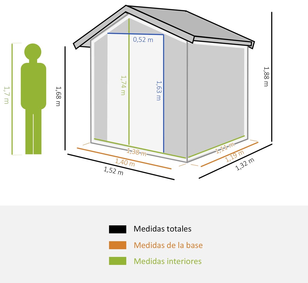 Abrigo de Jardim de 2m² 152x132x188cm Abrigo de Exterior de Aço Galvanizado com Porta Corredeira e Ventilações para Armazenamento de Ferramentas Cinza