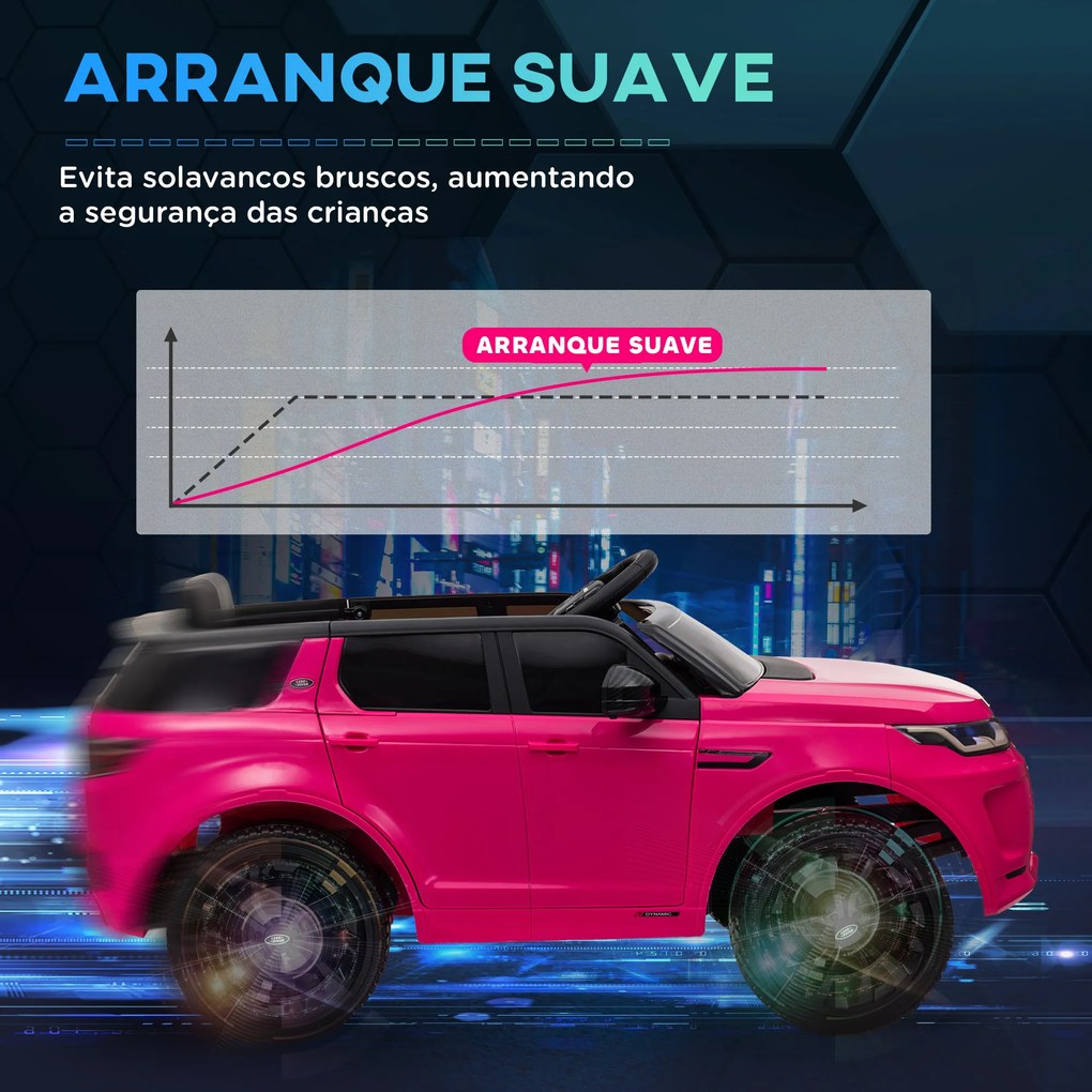 Carro Elétrico para Crianças com Licença Land Rover Discovery Sport Bateria 12V Faróis Buzina e Música 106x65,5x51 cm Rosa