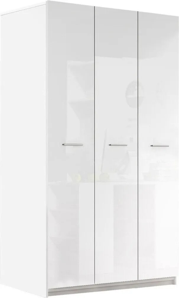 Roupeiro Campus, Branco brilhante, Branco, 198x120x55cm, 106 kg, Portas para roupeiro: Com dobradiças, Número de prateleiras: 6, Número de prateleiras: 6