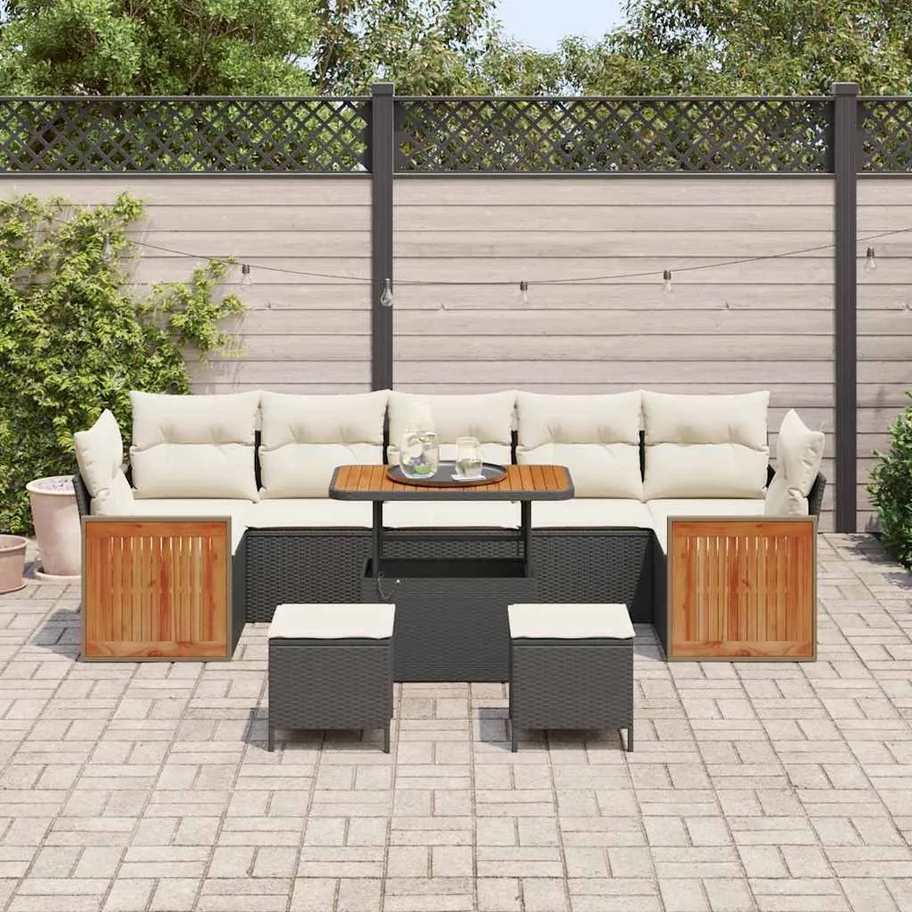 Conjunto de Sofás para Jardim vidaXL de 10 peças com Almofadas Preto R