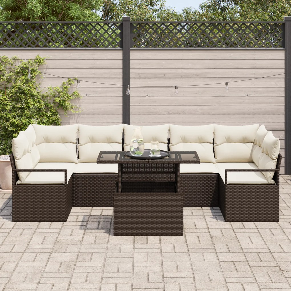 Conjunto de Sofá de Jardim vidaXL de 8 Peças com Almofadas Castanho Ra