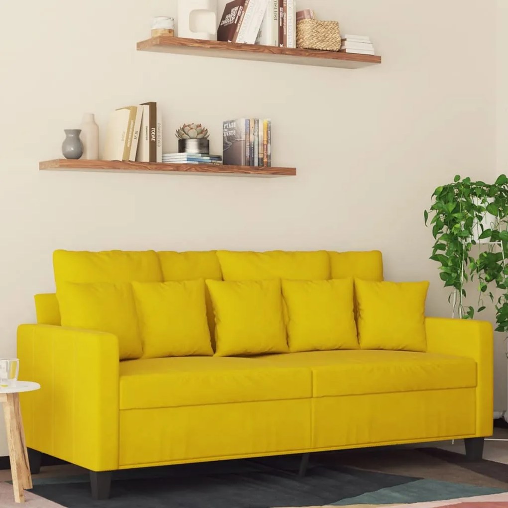 Sofá Cinha de 2 Lugares - Cor Amarelo - 158x77x80 cm - Em Veludo e Est