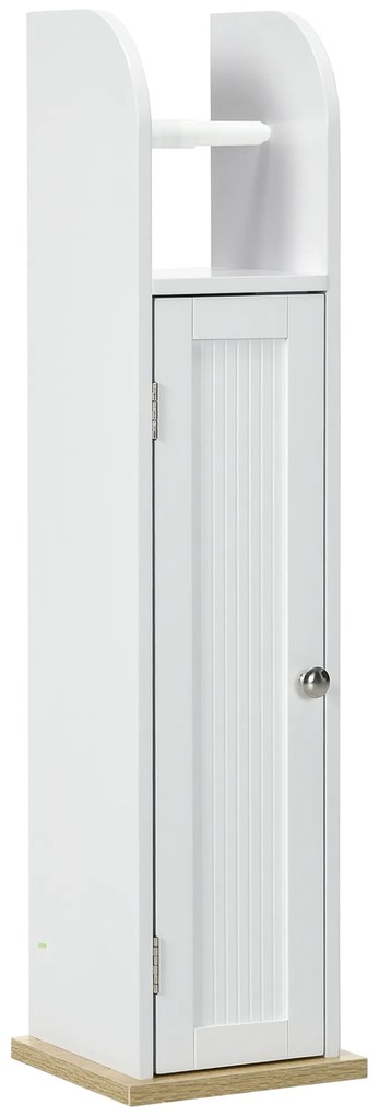 kleankin Armário Casa de Banho Armário com Prateleiras Ajustáveis e Suporte para Papel Higiénico 20x20x80 cm Branco