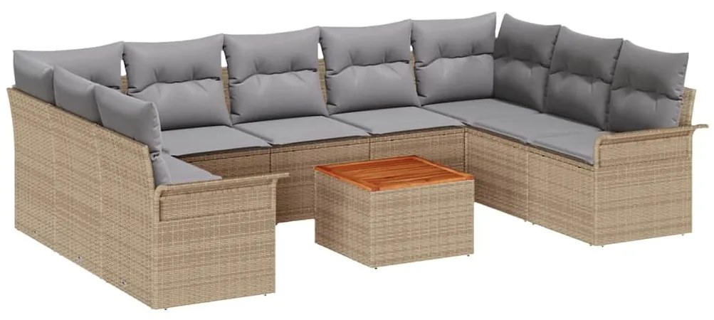 Conjunto de Sofá para Jardim com 10 Peças e Almofadas Beiges em Rattan