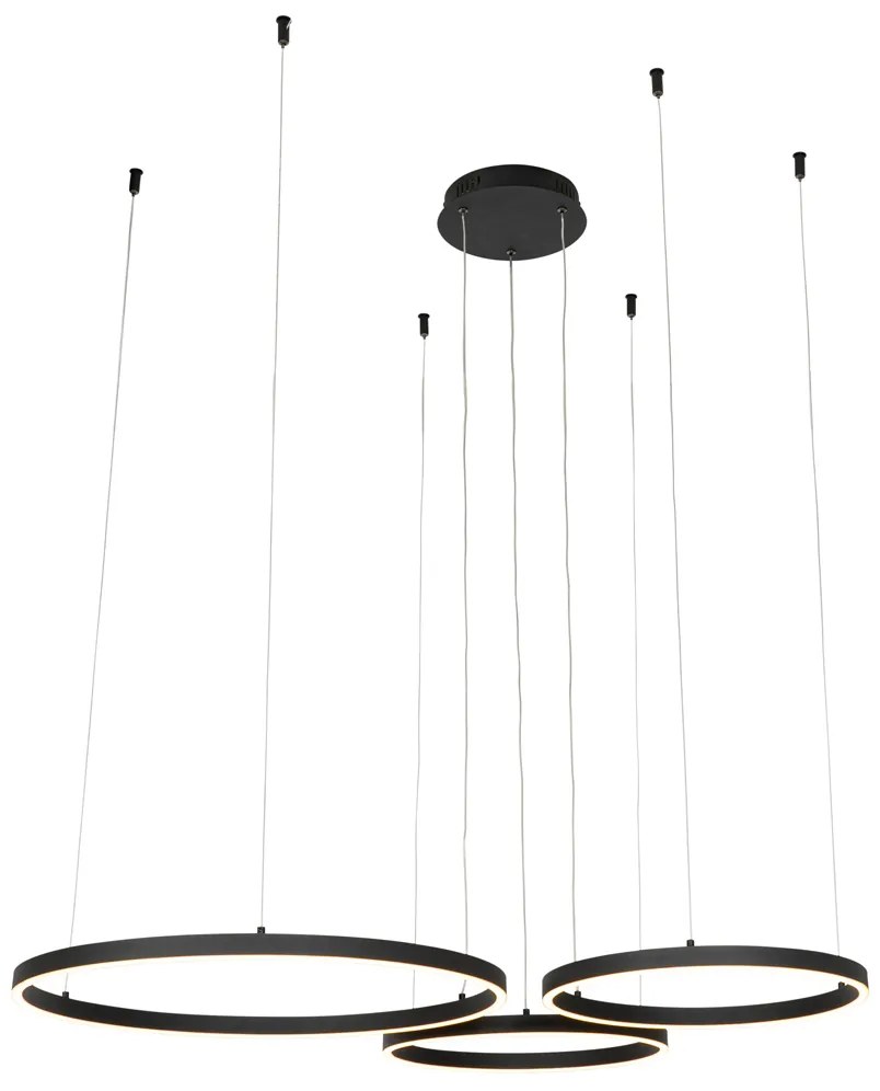 Candeeiro de suspensão preto com LED regulável em 3 etapas 3 luzes - Anello