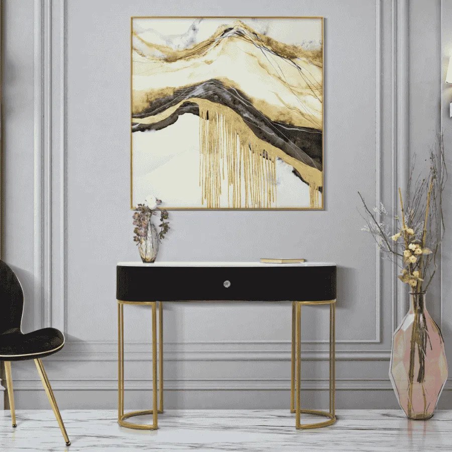 MESA DE CONSOLA MONTPELLIER 100x43x74 CM PRETA E DOURADA