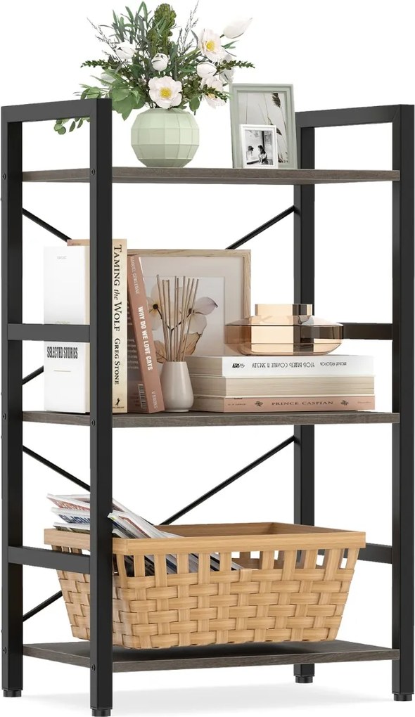 Estante metálica compacta 42 x 28 x 71 cm de 3 níveis com prateleiras abertas e proteção anti-tombamento para sala de estar, escritório ou estúdio, em