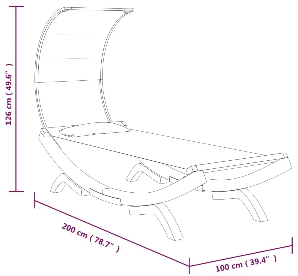 Espreguiçadeira c/ toldo 100x200x126cm madeira curva antracite