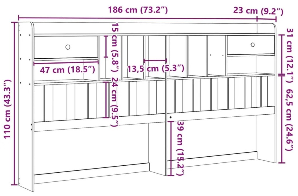 Cabeceira com arrumação 180 cm pinho maciço castanho-mel