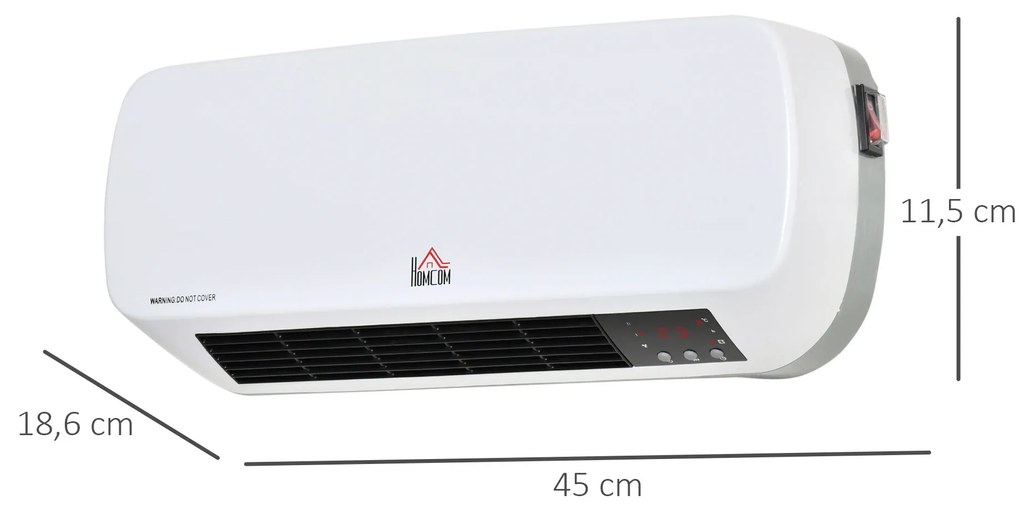 Aquecedor Cerâmico de Parede 1000W/2000W com Controle Remoto 3 Modos de Aquecimento Temporizador de 12h Termostato e Proteção contra Superaquecimento