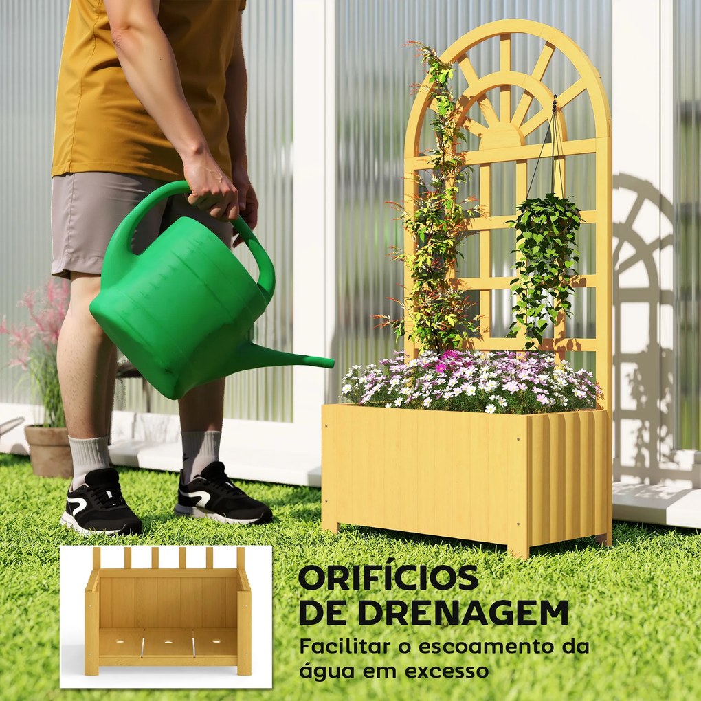 Floreira com Treliça de Madeira para Plantas Trepadeiras com Orifícios de Drenagem Floreira Elevada 60x30x120 cm Madeira