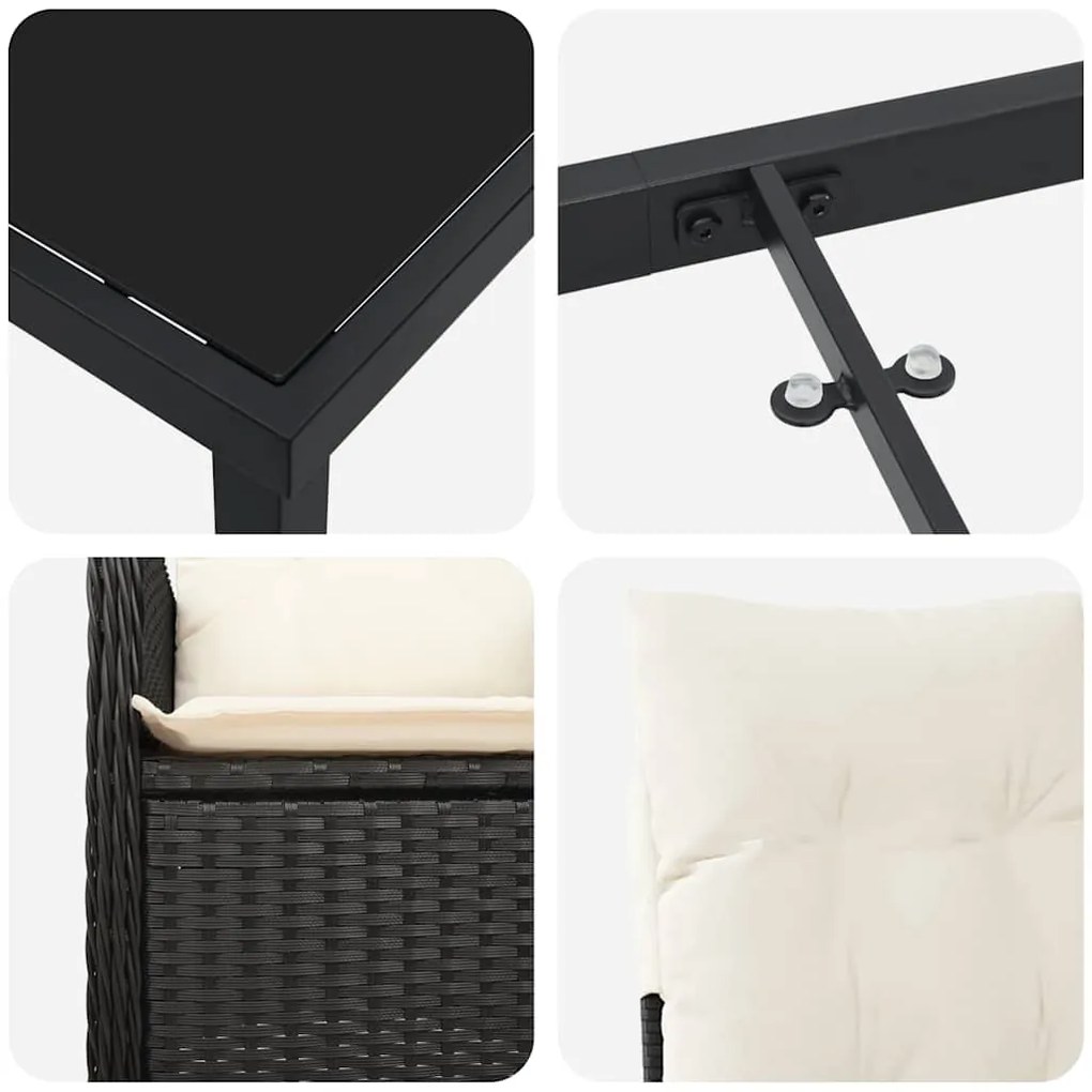 Conjunto de Jantar de Jardim 5 Peças com Almofadas, Preto, Rattan Sint
