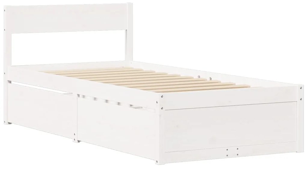 Cama com gavetas e colchão 90x200 cm pinho maciço branco