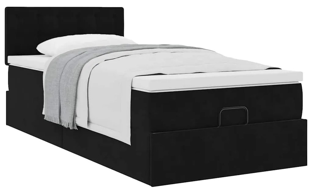 Estrutura de cama otomana vidaXL com colchão preto 100x200cm Veludo