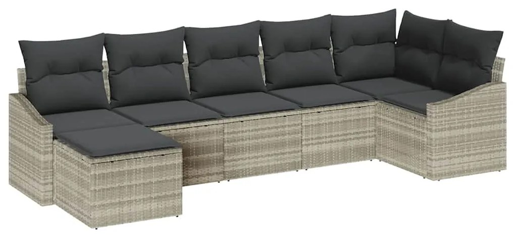 Sofá de Jardim Modular 7 Peças da com Almofadas Cinza Claro em Rattan