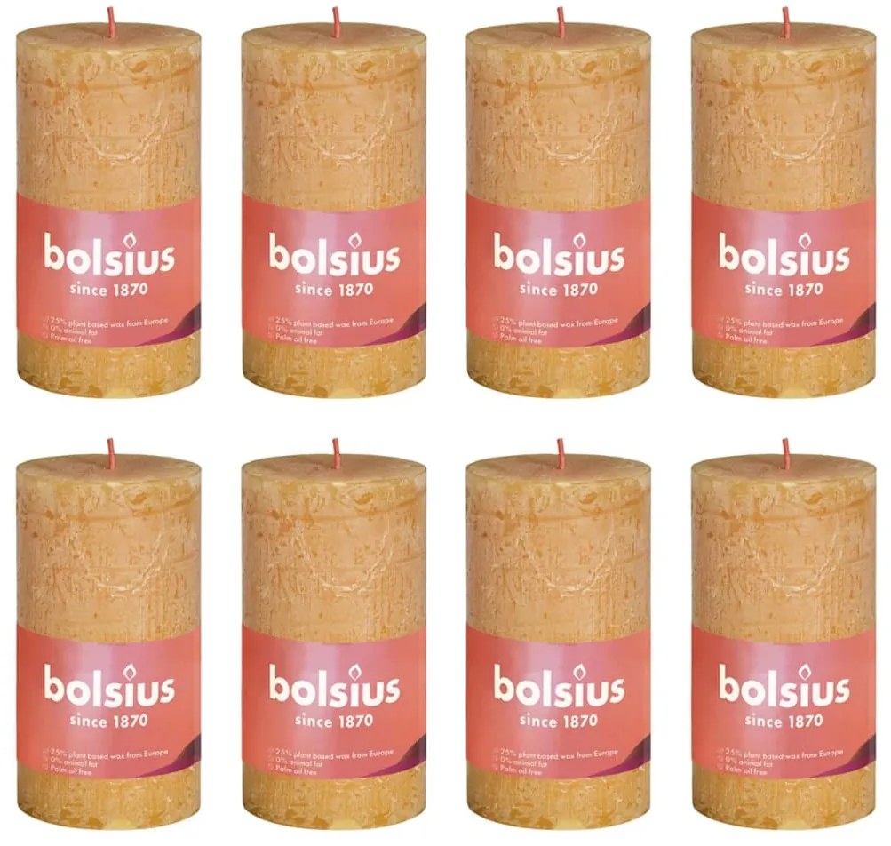 Bolsius Velas rústicas cilíndricas Shine 8 pcs 100x50 mm amarelo mel