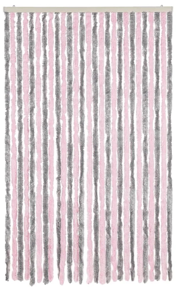 Cortina anti-insetos 118x220 cm chenille cinza prateado e rosa
