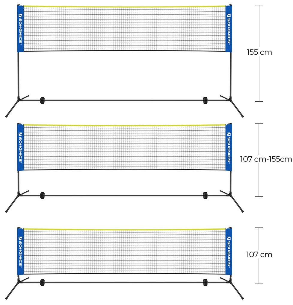 Rede de badminton fácil de montar com altura regulável 400 x 103 x (90-155) cm com saco de transporte Azul-amarelo