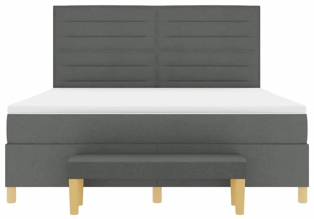Cama Box com Colchão e Banco Cinza Escuro 180x200 cm Tecido