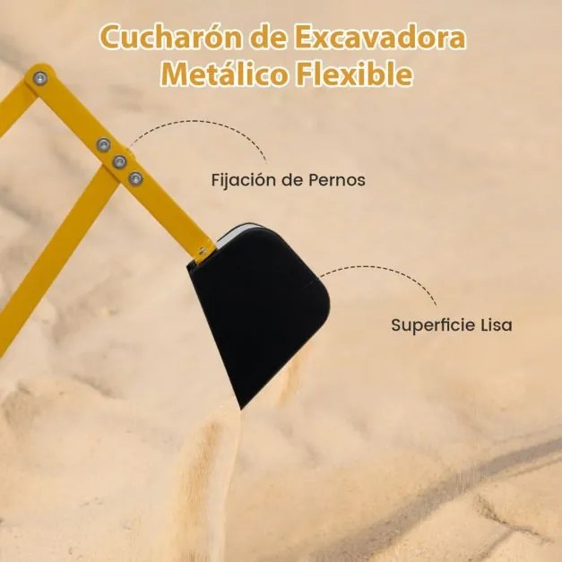 Conjunto de escavadora com controlos de duas mãos e pá flexível, assento giratório, 4 rodas, para crianças 121 x 40 x 64 cm, amarelo