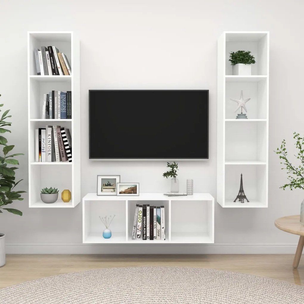 3 pcs conjunto de móveis de TV contraplacado branco