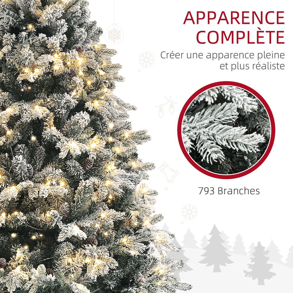 Árvore de Natal artificial de 180 cm com luzes LED, 793 ramos cobertos de neve com grande realismo, suporte dobrável em aço, verde