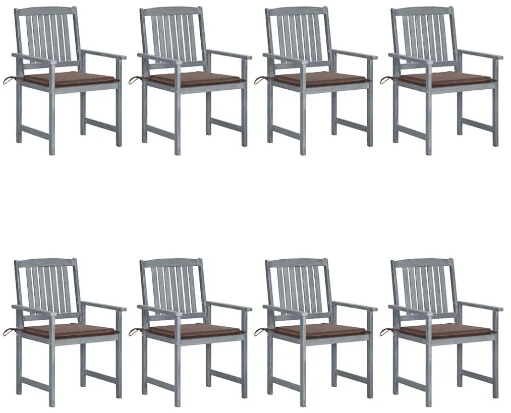 Cadeiras de jardim c/ almofadões 8 pcs acácia maciça cinzento