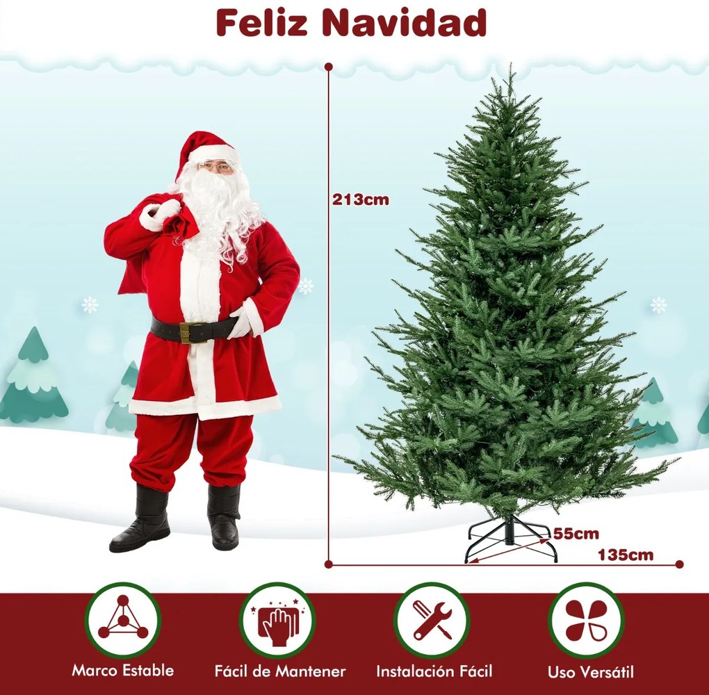 Árvore de Natal Artificial com 380 Luzes LED Brancas Quentes e 8 Modos de Luz 135 x 55 x 213 cm Verde