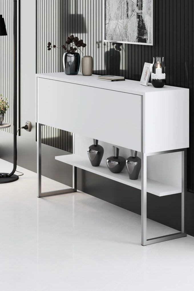 Cômoda Luxe – Prata e Branco – 120 x 80 x 30 cm