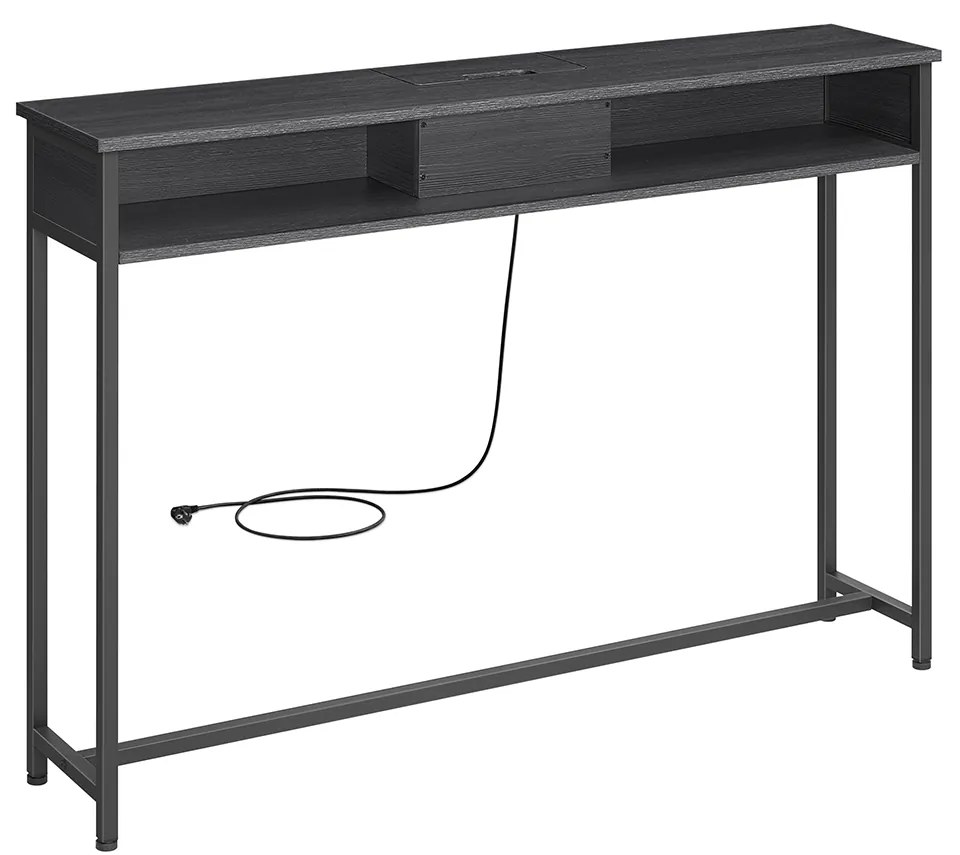Mesa consola com 2 tomadas e 2 portas USB 25 x 120 x 81,1 cm Preto antracite e cinzento