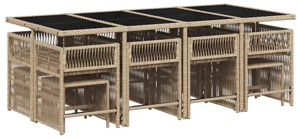 13 pcs conj. jantar jardim c/ almofadões vime PE bege misturado