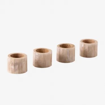 Pack De 4 Porta-guardanapos Em Madeira De Manga E Madrepérola Anmon Crema Linho - Sklum