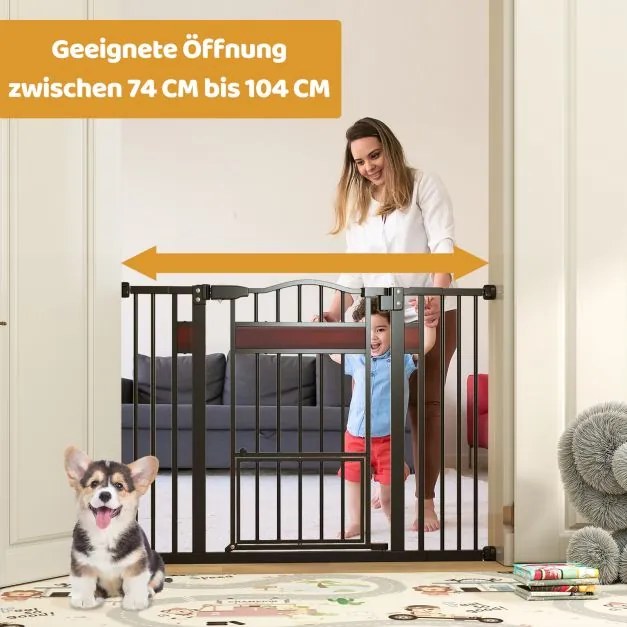 Grelha de proteção para cães 74-104 cm x 76 cm, grelha para porta sem perfuração,com porta pequena, preta
