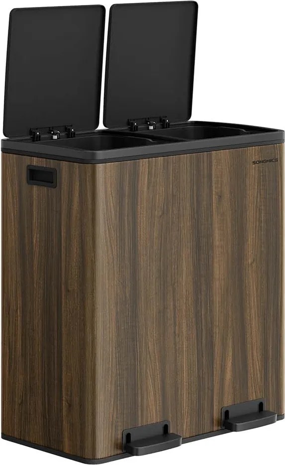 Caixote do lixo 59 x 36,5 x 65,2 cm com 2 compartimentos e 15 sacos de lixo Softclose em castanho