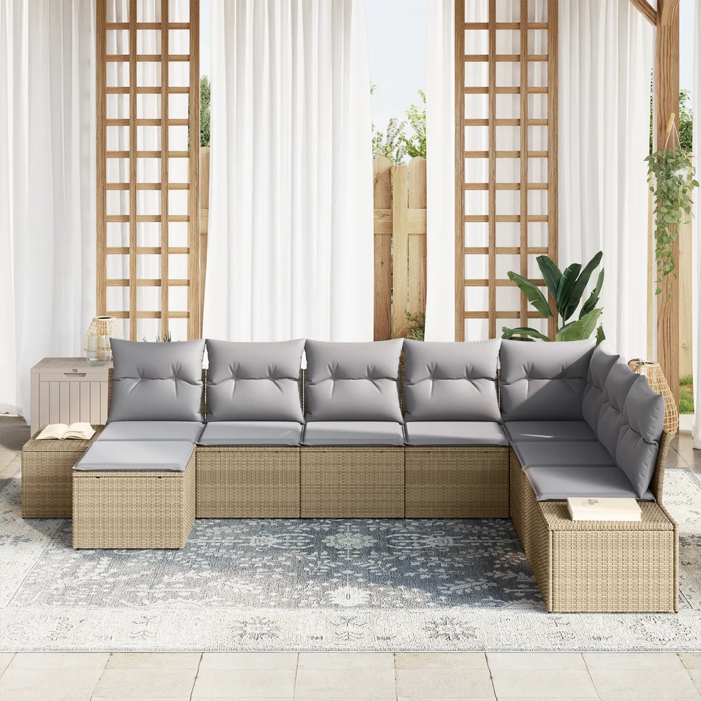 Conjunto de Sofás de Jardim de 8 Peças com Almofadas Bege Rattan Sinté
