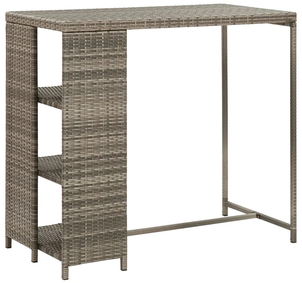3 pcs conjunto de bar p/ jardim c/ almofadões vime PE cinzento