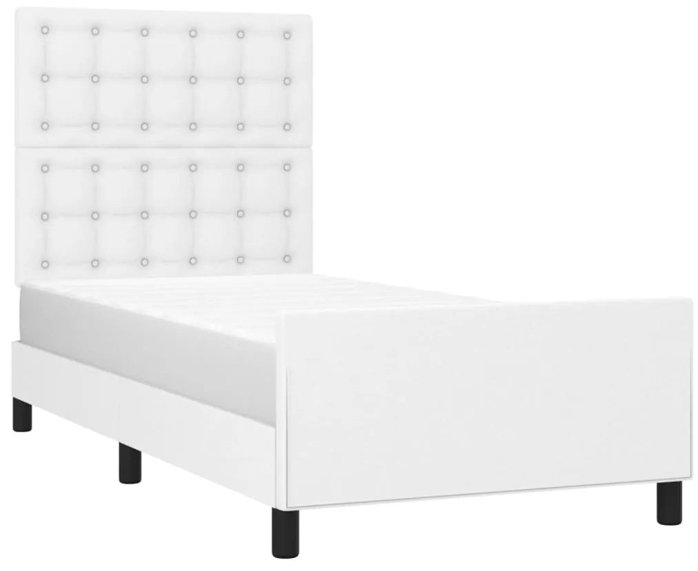 Estrutura cama c/ cabeceira 90x200 cm couro artificial branco