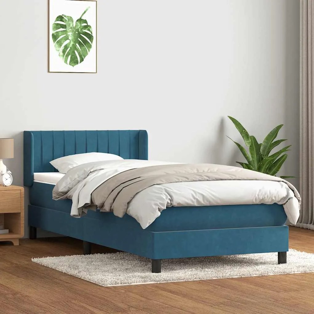 vidaXL Cama com molas/colchão 100x220 cm veludo azul-escuro