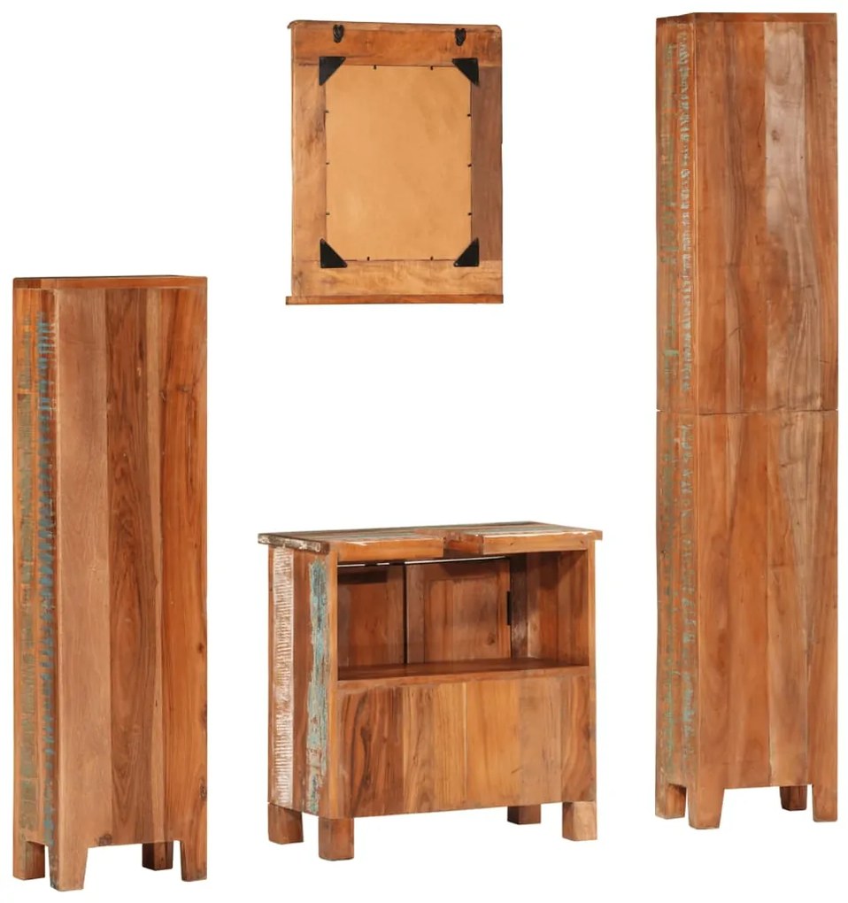 4 pcs conj. móveis p/ casa de banho madeira recuperada maciça