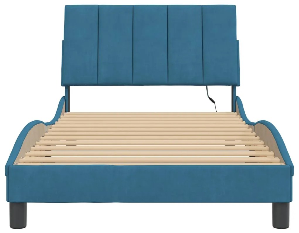 Estrutura de cama c/ luzes LED 100x200 cm veludo azul