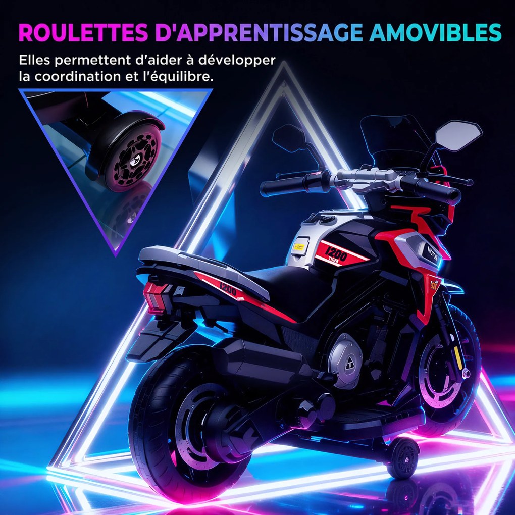 Moto Elétrica Infantil 6 V para crianças 18 a 36 meses, 85,5 x 44,5 x 56 cm, Rodas de Aprendizagem, Vermelho