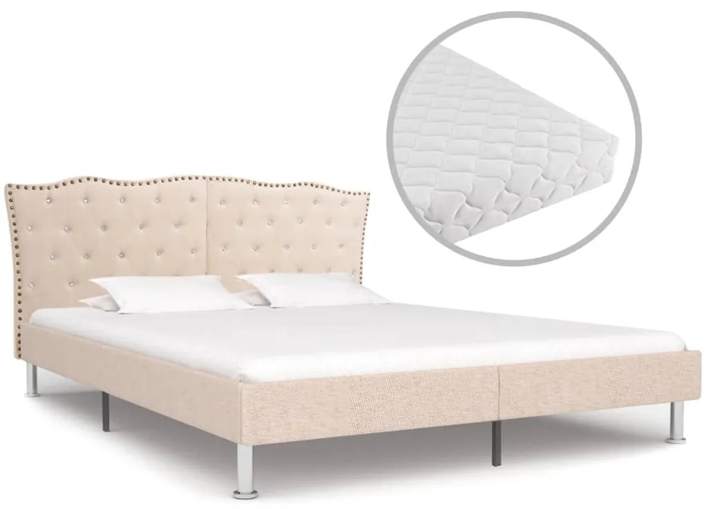 vidaXL Cama com colchão 160x200cm tecido bege