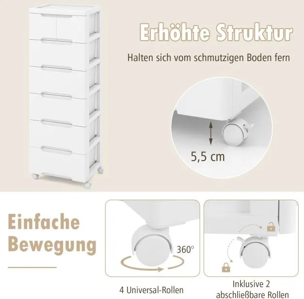 Armário vertical, móvel de arrumação com 7 gavetas 40 x 32 x 114 cm, branco