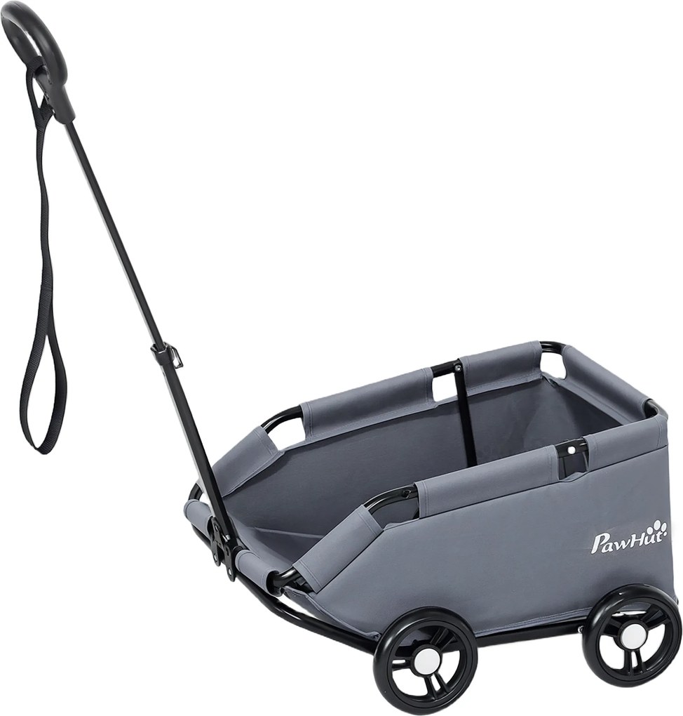 Carrinho para cães, carrinho dobrável para cães pequenos com 4 rodas e barra de empurrar ajustável, 53 x 45 x 28 cm, cinzento