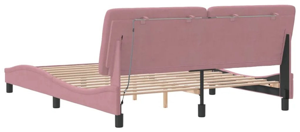 Estrutura de cama c/ luzes LED 160x200 cm veludo rosa